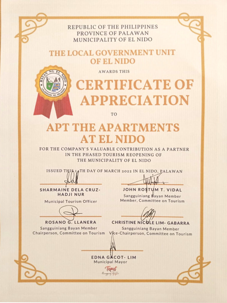 The Apartments at El Nido | apt2022-sanitation-compliance